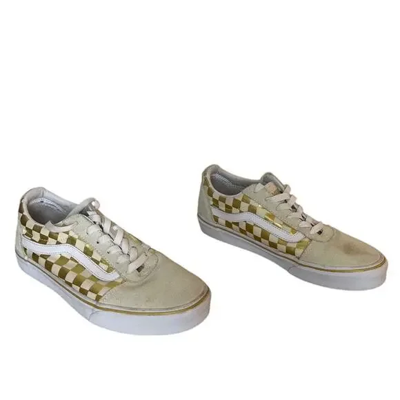 Vans Womens Gold Cream Checkerboard Skate Sneakers Size 9 Suede Canvas Skater - Picture 1 of 7